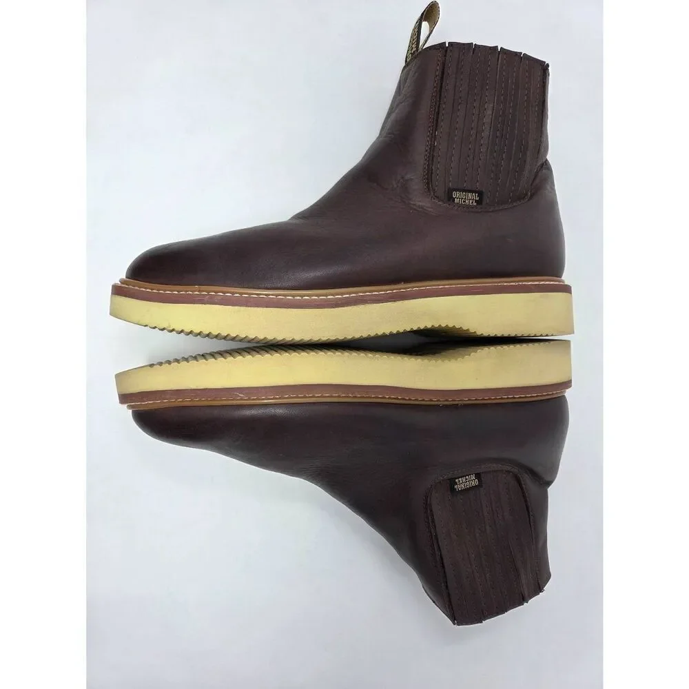 ORIGINAL MICHEL BROWN LEATHER SHORT ANKLE PULL ON WORK BOOTS SOFT TOE MENS 11